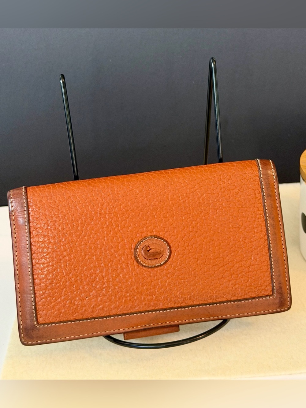 Vintage Dooney & Bourke All-Weather Leather Checkbook Wallet British Tan US